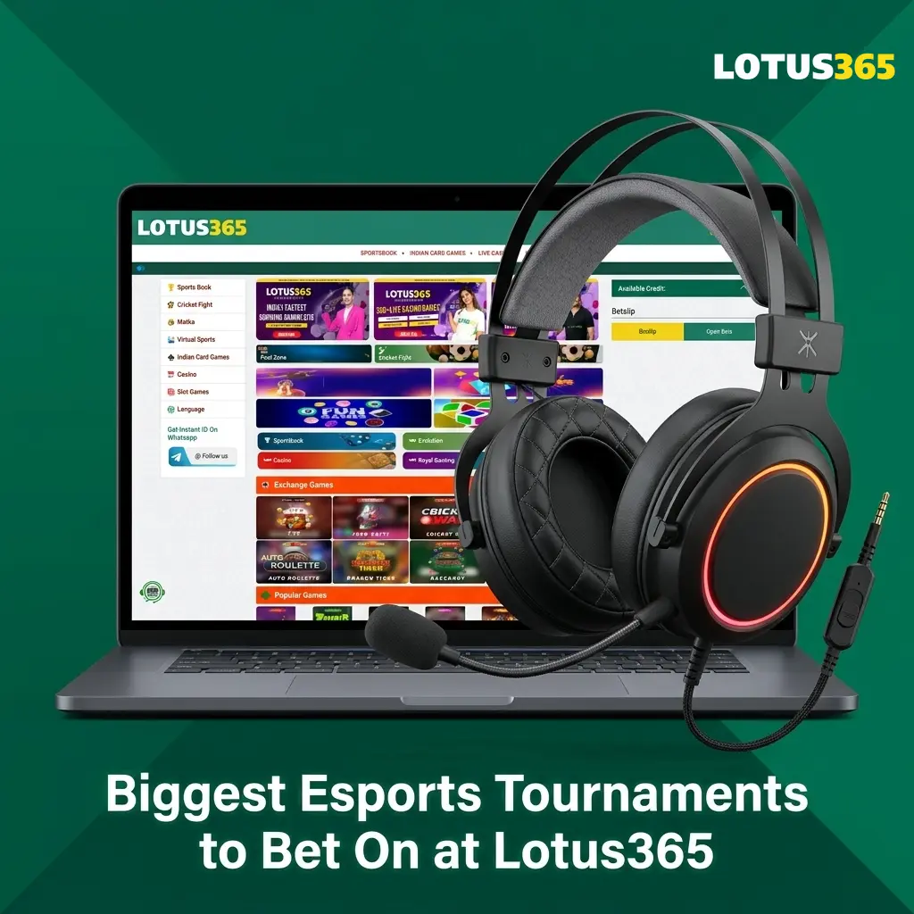 Lotus365 esports betting tournaments table showing Dota 2, CS2, Valorant, LoL and more major championships