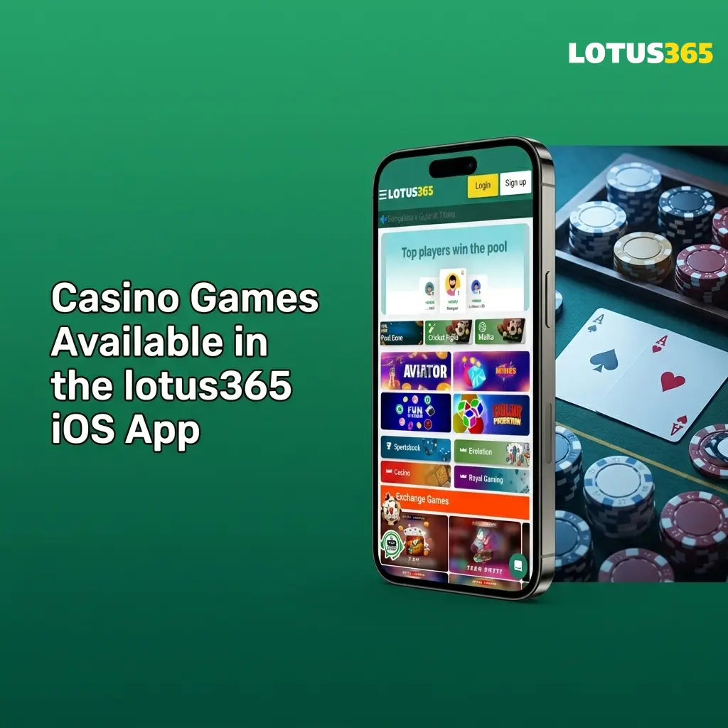 Lotus365 iOS app casino games including Teen Patti, Andar Bahar, slots, and live dealer tables for Indian players
