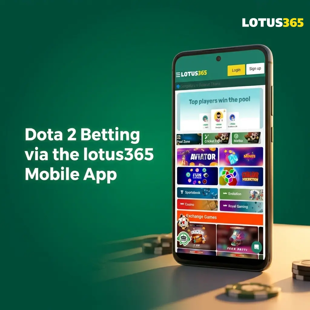Lotus365 mobile app showing Dota 2 betting options with live odds and esports markets on Android device