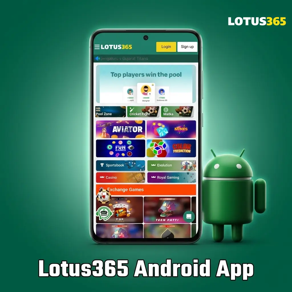 Lotus365 Android app interface showing mobile betting and casino games available for free download and instant access
