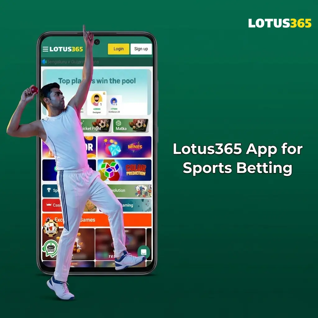Lotus365 mobile app interface for sports betting and live casino on Android and iOS for Indian players