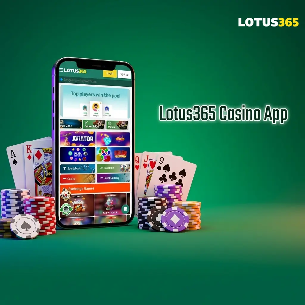 Lotus365 casino app showing live dealer games, slots, Teen Patti, and sports betting in one mobile interface