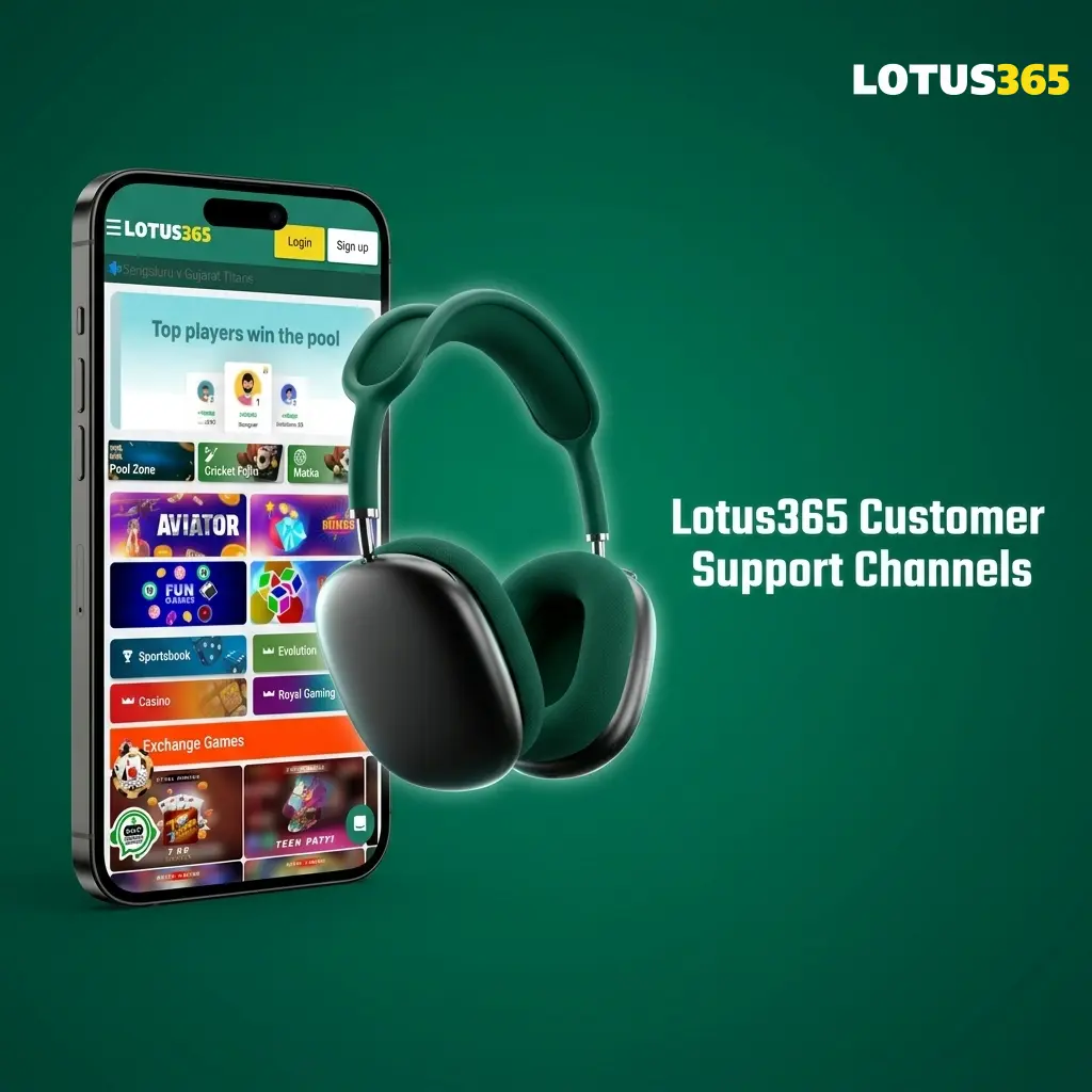 Lotus365 customer support channels including live chat, WhatsApp, email, and Telegram for Indian players
