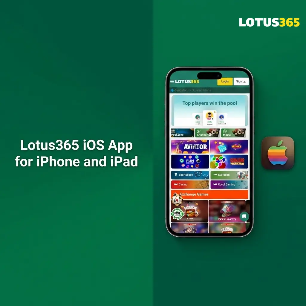 Lotus365 iOS app for iPhone and iPad featuring sports betting, live casino, and slots on iOS 12.0 or higher