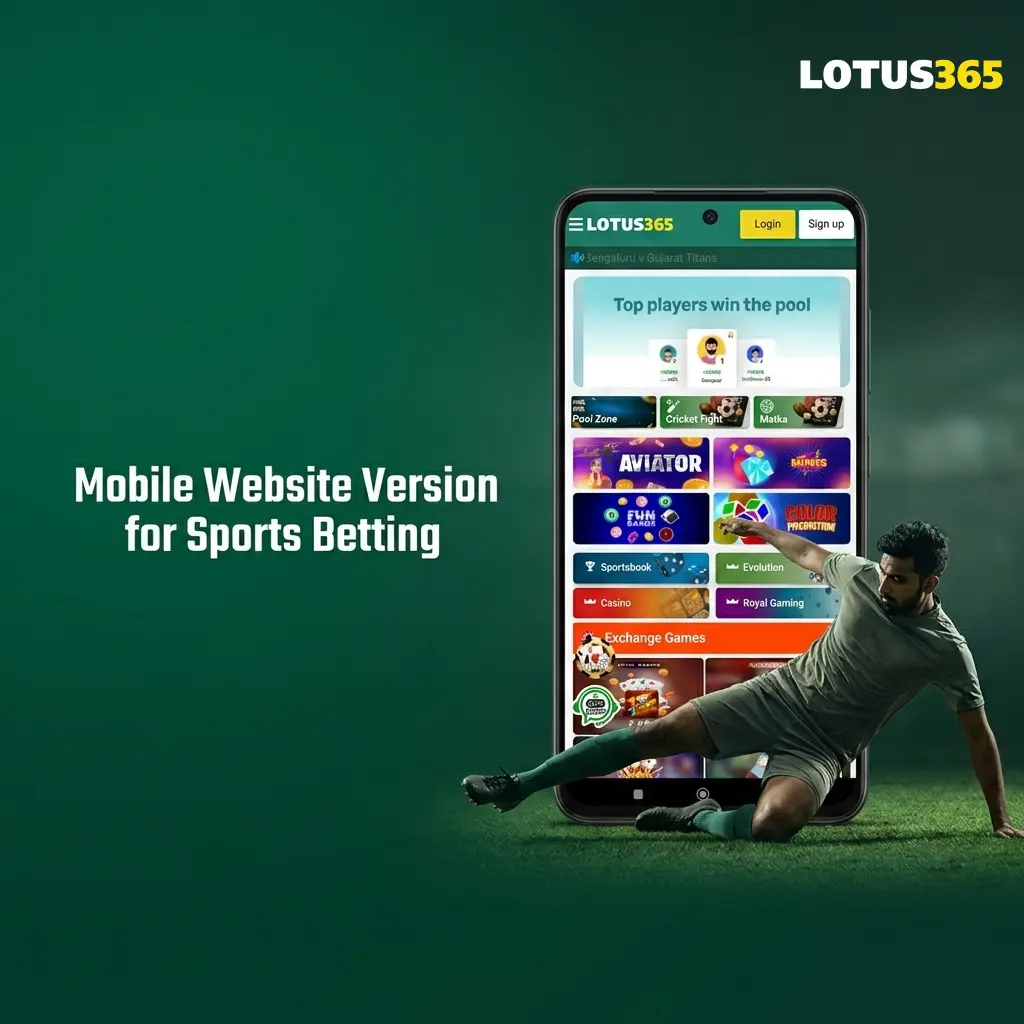 Lotus365 mobile website for sports betting on phone browser with live casino access, UPI payments, no download needed