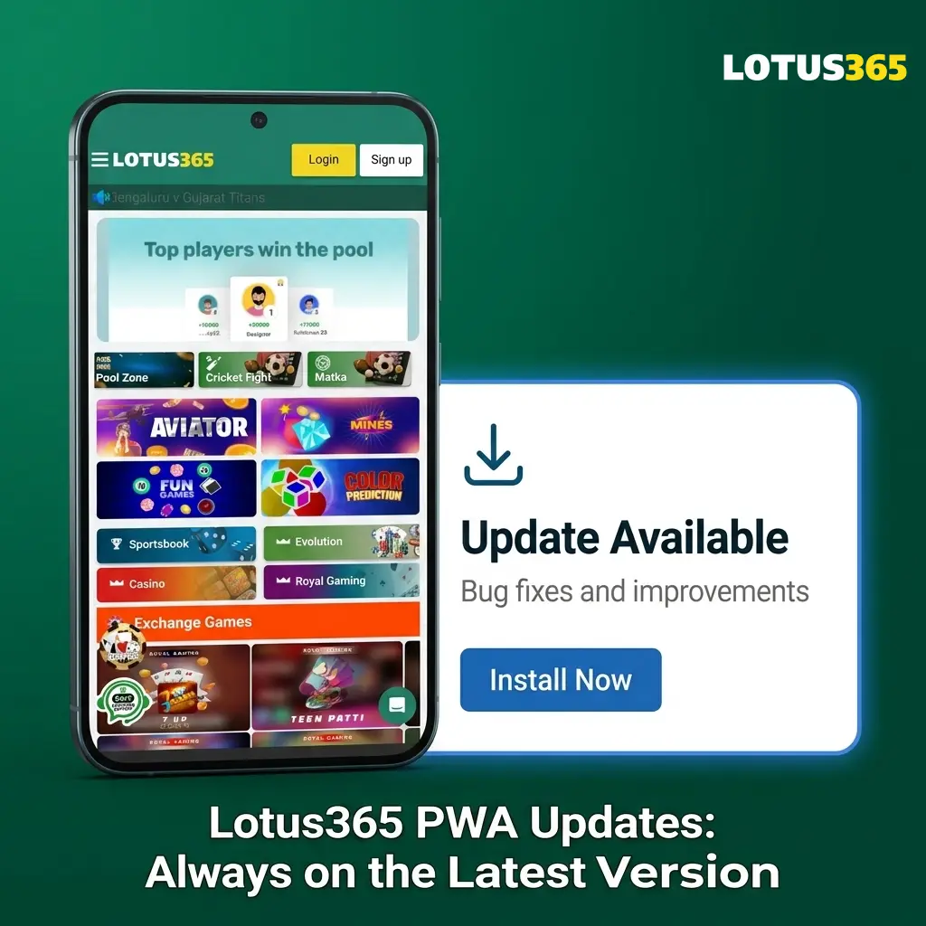 Lotus365 PWA auto-updates instantly with no manual downloads, ensuring latest games, odds, and security patches always available