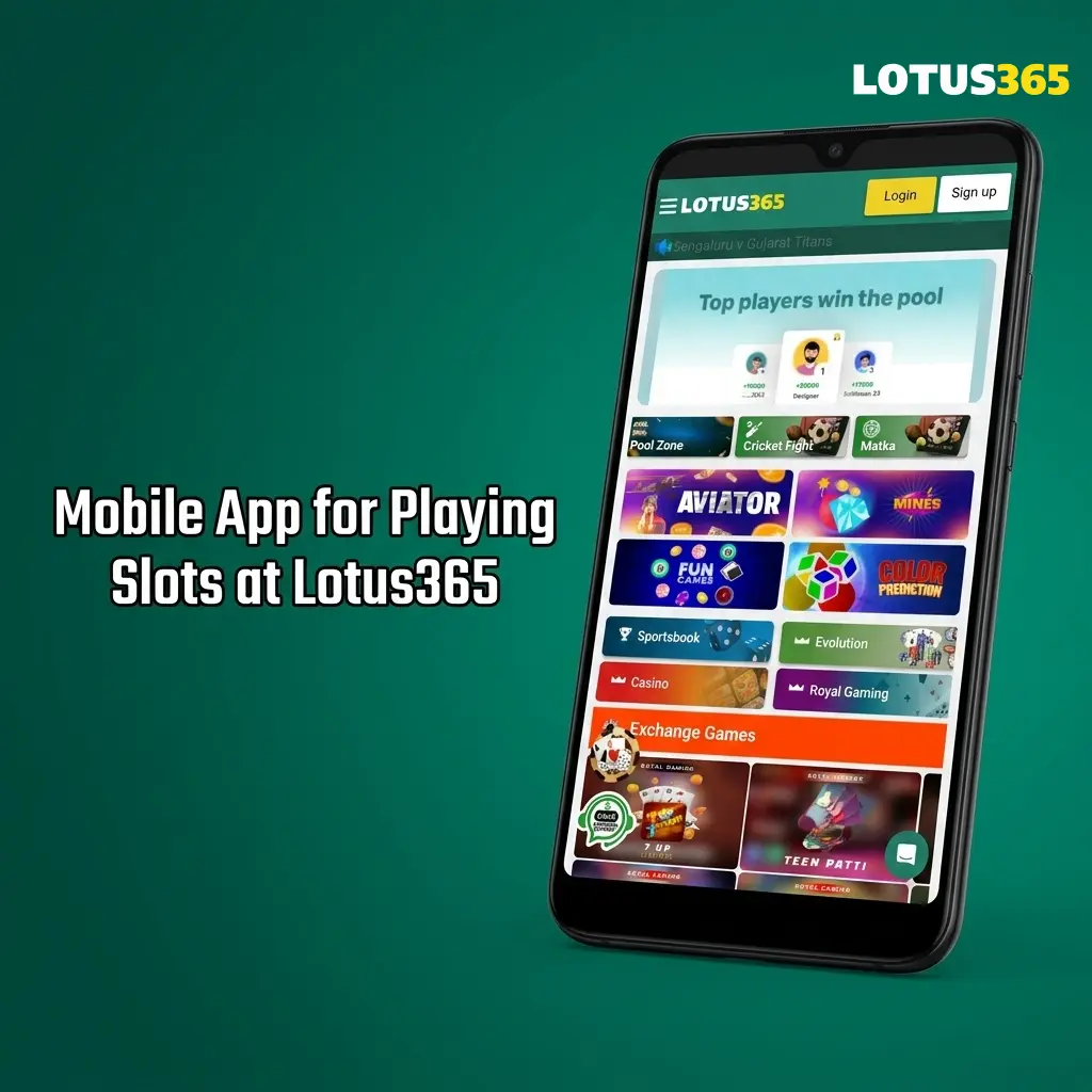 Lotus365 mobile app displaying slot lobby on Android and iOS with touchscreen-optimised layout and game navigation