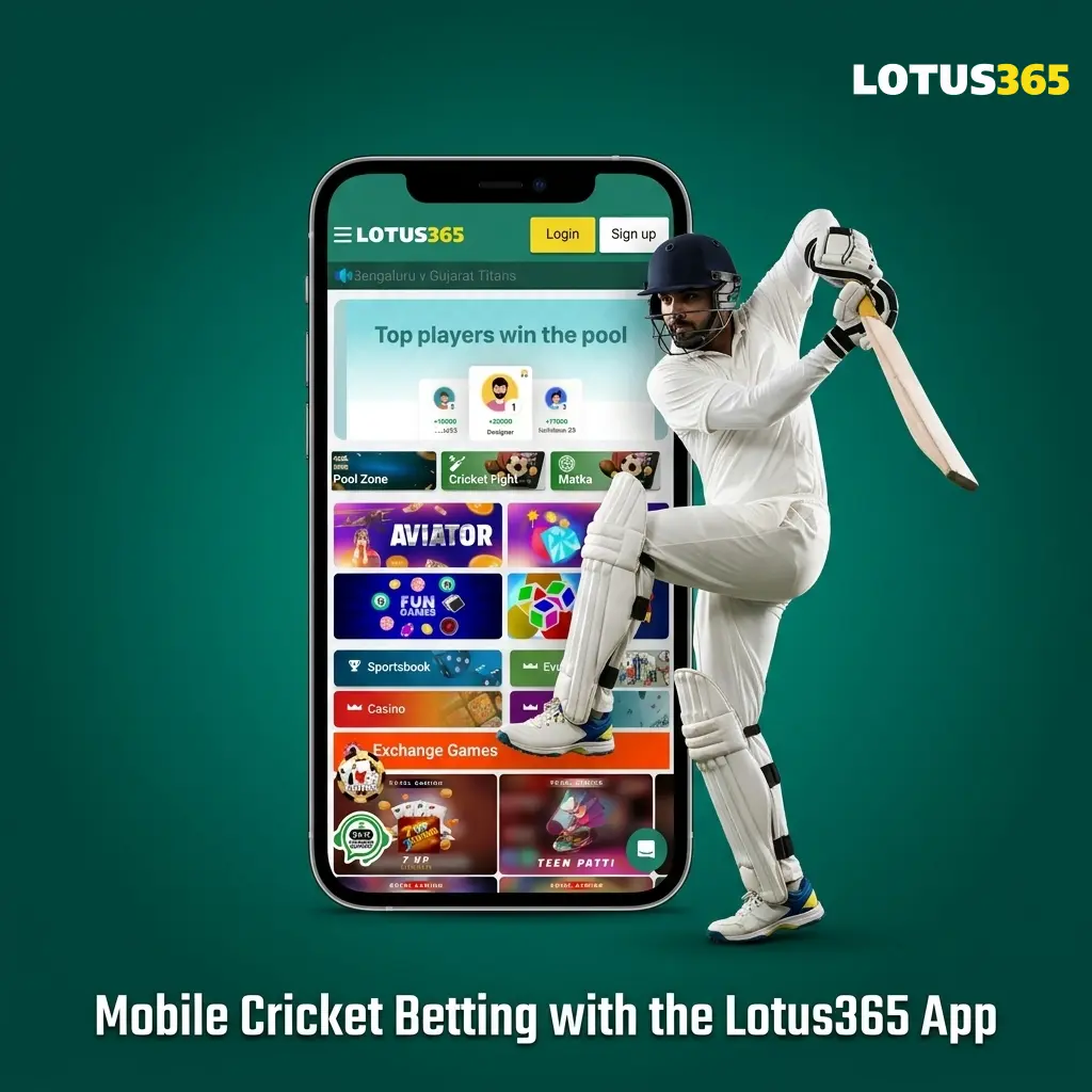 Lotus365 mobile app for cricket betting on Android and iOS with live markets, Cash Out, and UPI deposits