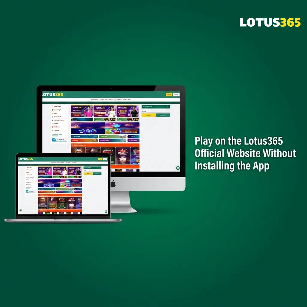 Lotus365 official website accessed on a desktop browser without app installation, showing sports betting and casino options