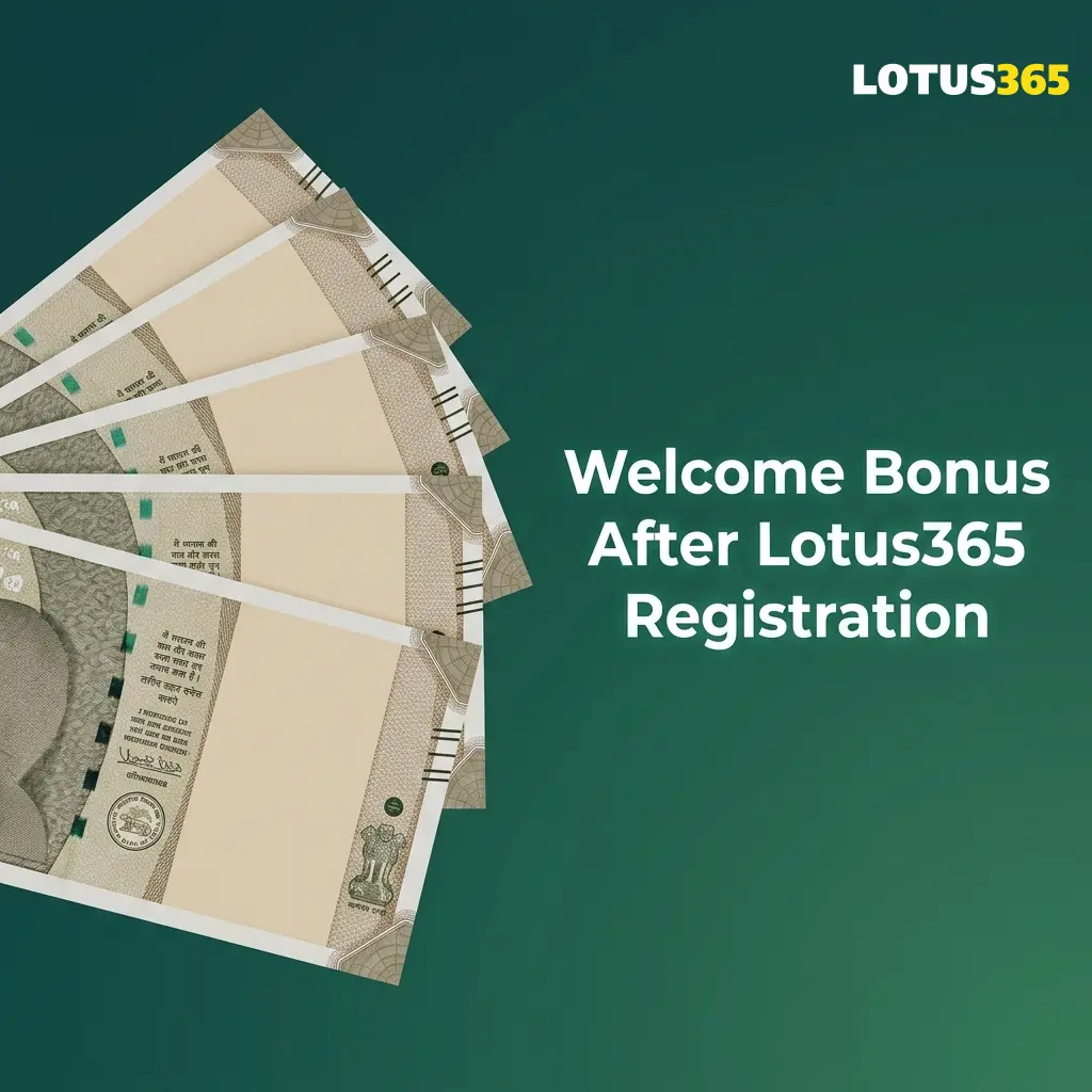 Lotus365 welcome bonus table showing 100% sports and casino bonuses with INR 500 minimum deposit and wagering requirements