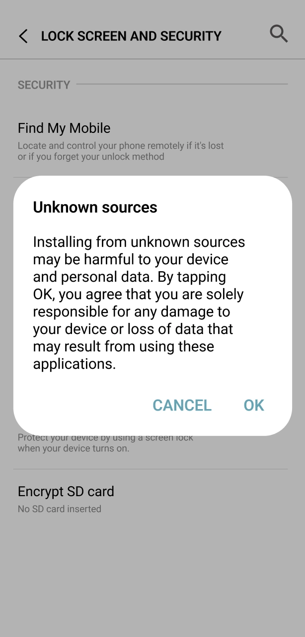 Change your mobile security settings to allow the Lotus365 Android installation.