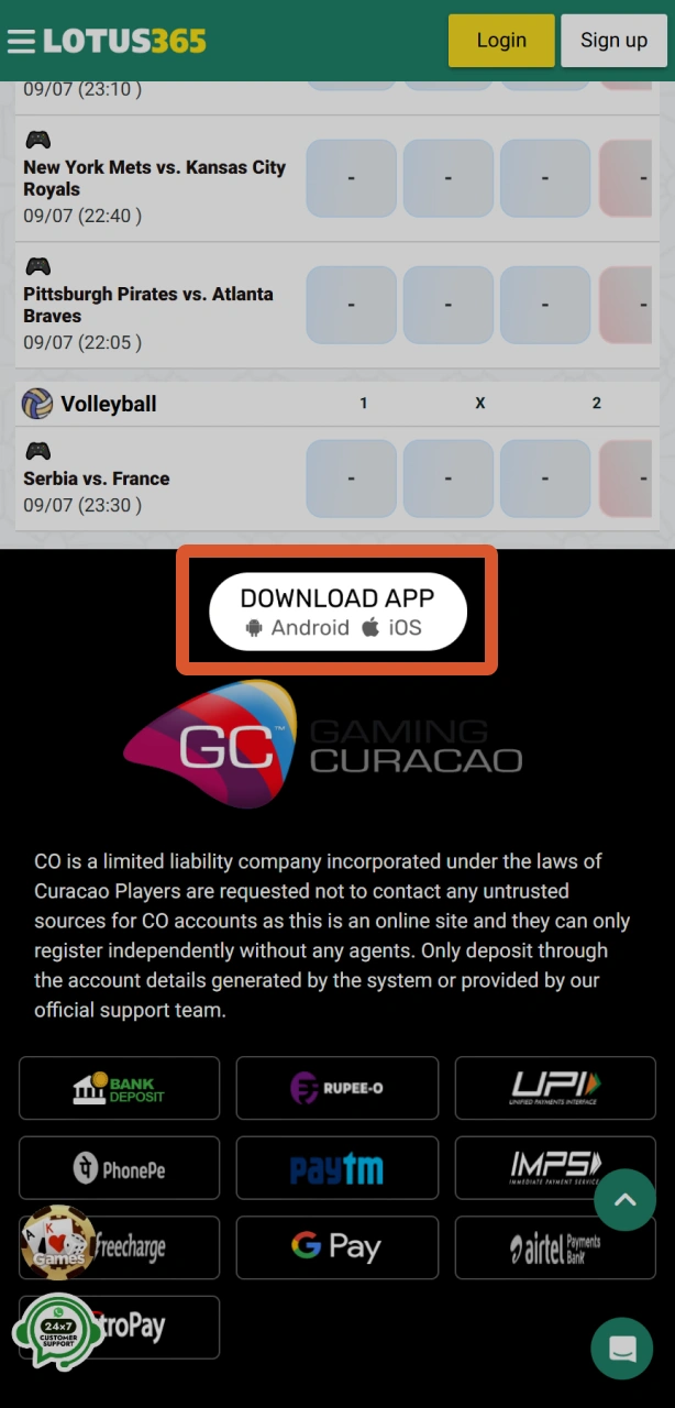 Download the Lotus365 app and log in to your personal profile.