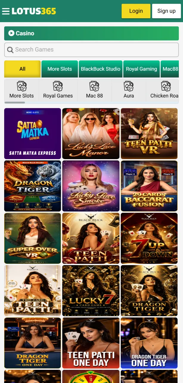 Launch interactive online casino slots using the Lotus365 mobile app.