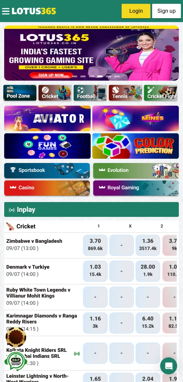 Open the official Lotus365 app home page to start mobile gambling in India.