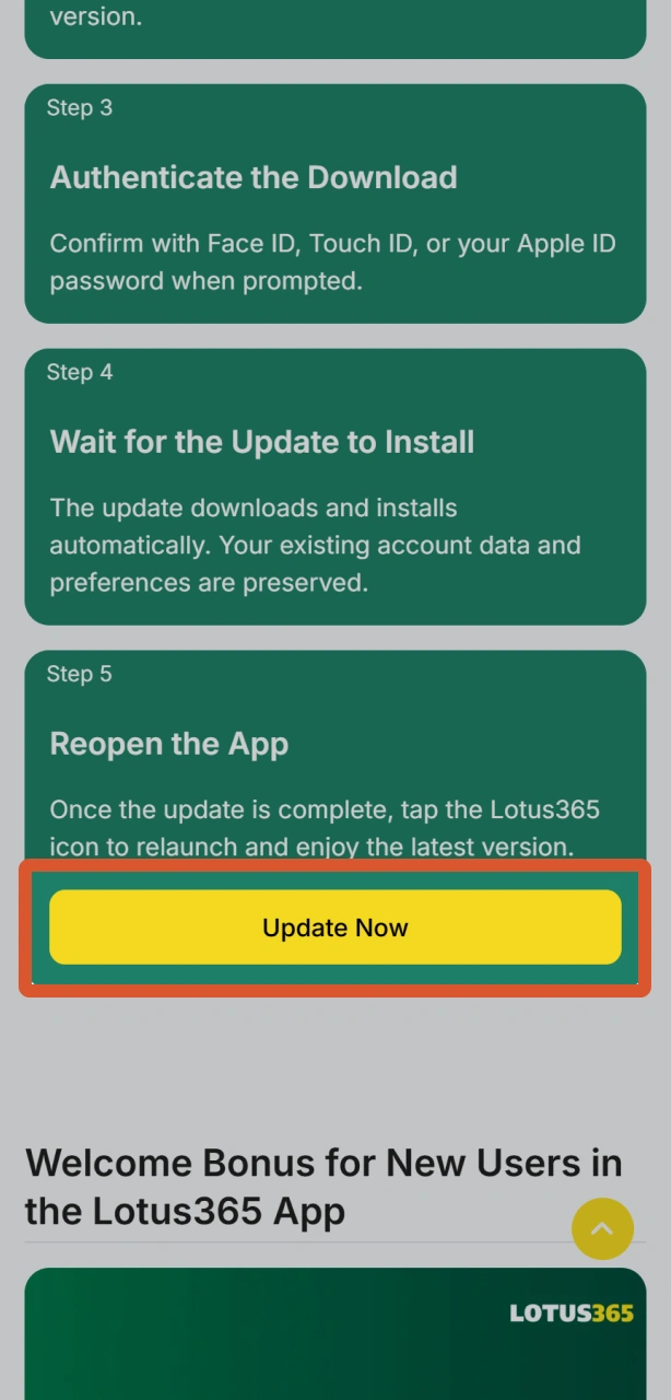 Access the latest Lotus365 iOS update link using your mobile device.