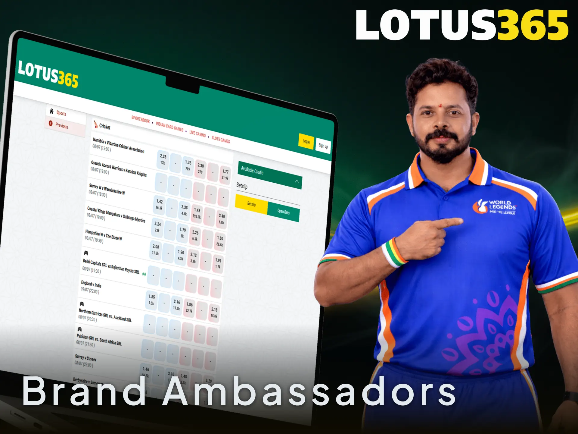 Meet the famous Lotus365 brand ambassadors and official partners supporting sports betting in India.