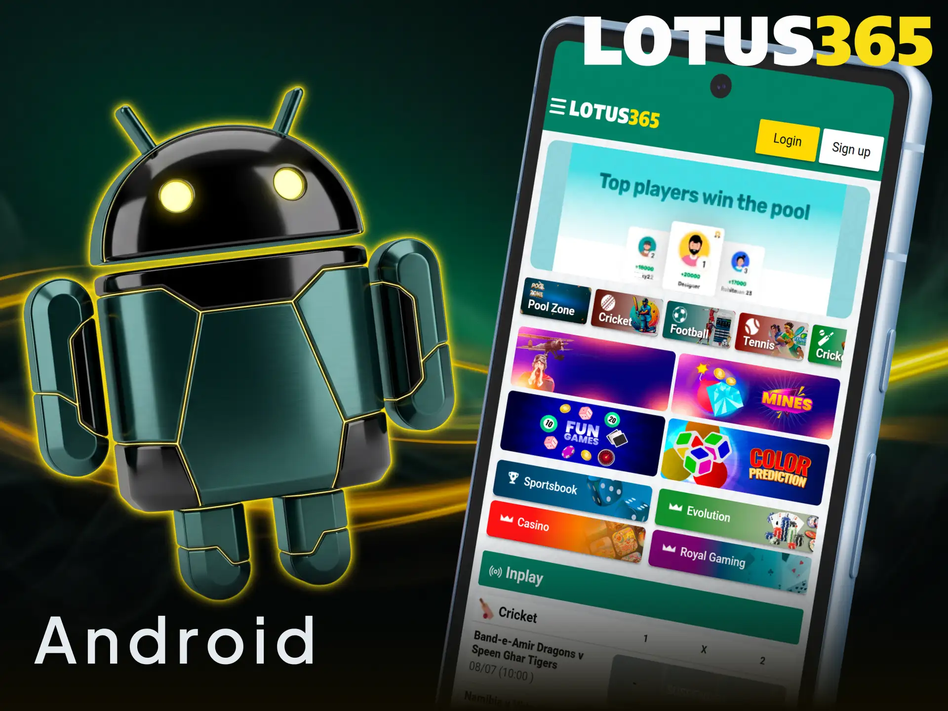 Download the Lotus365 app on Android devices to enjoy mobile wagering.
