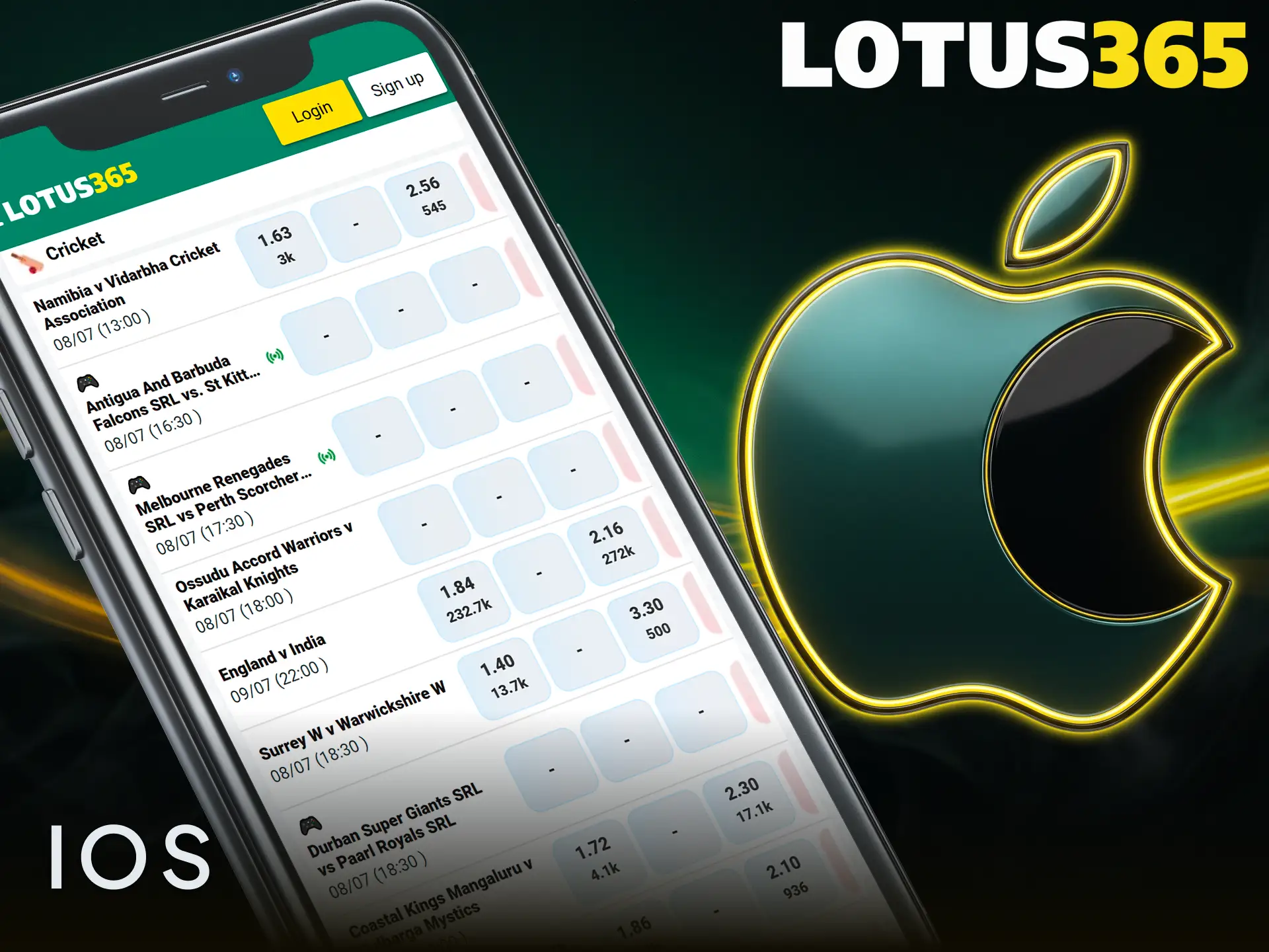 Install the Lotus365 app on iOS to place active bets on your iPhone.