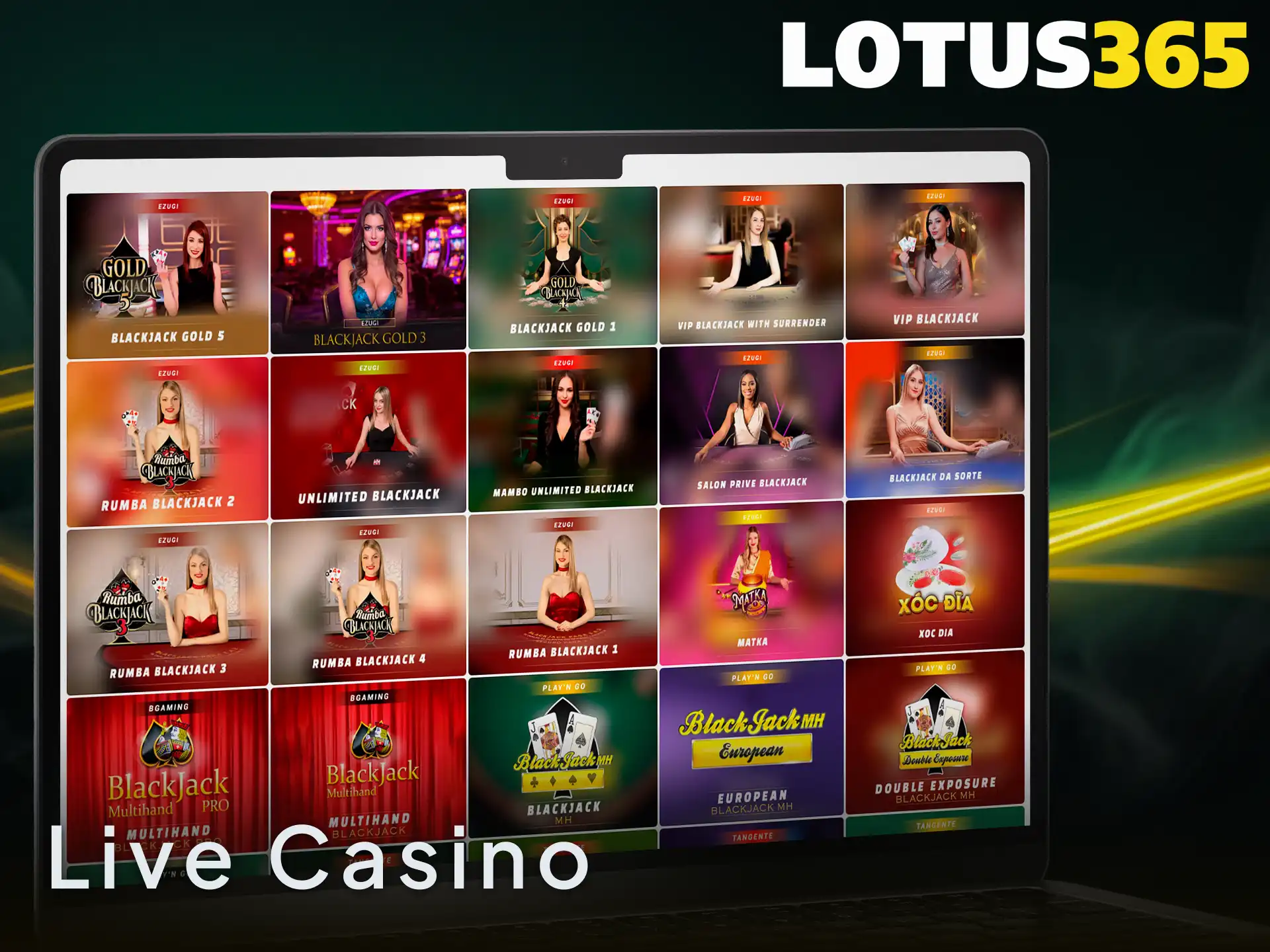 Visit the Lotus365 live casino section to play real money games with professional dealers.