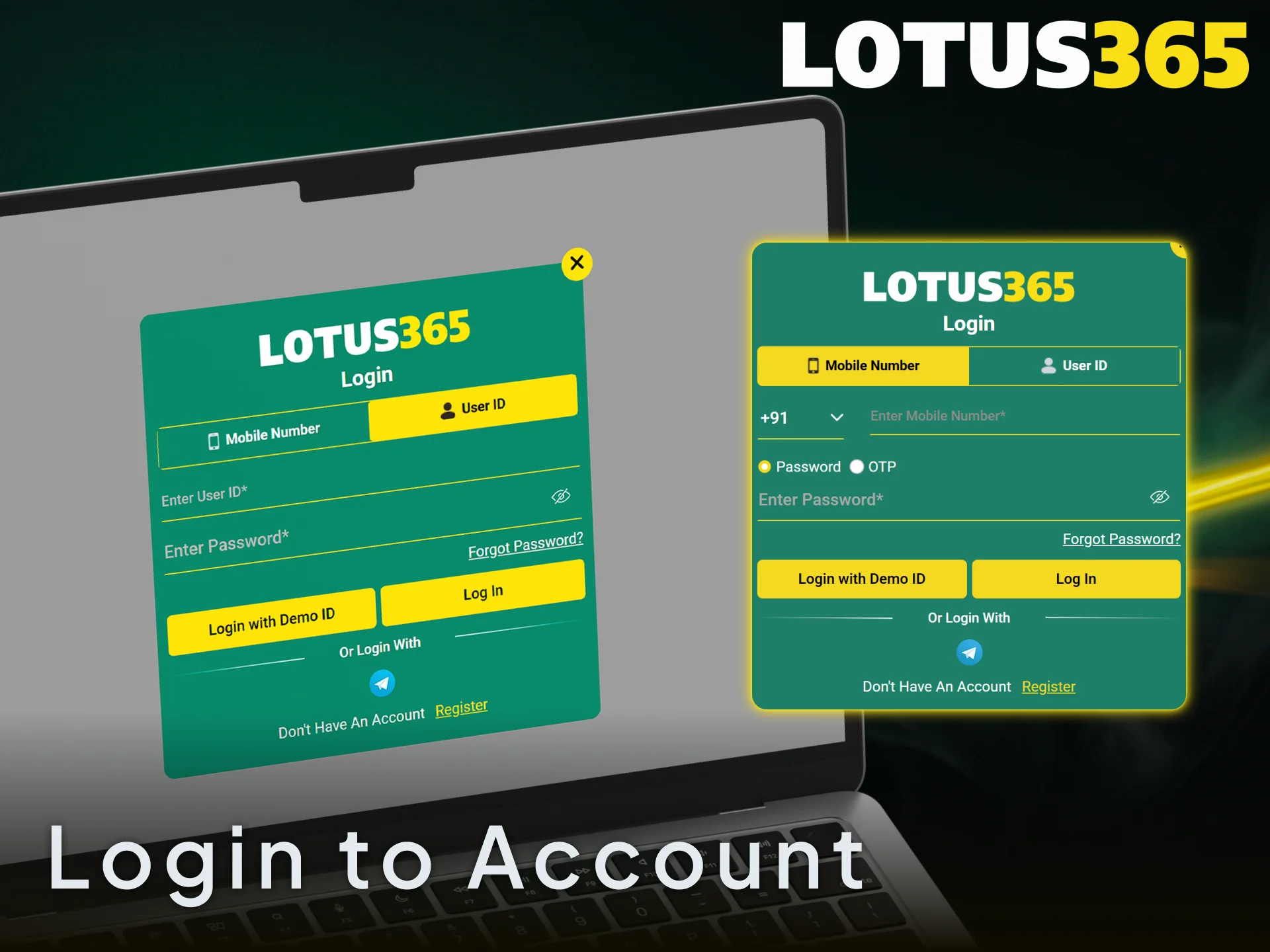 Log in to your personal Lotus365 profile to access the dashboard.