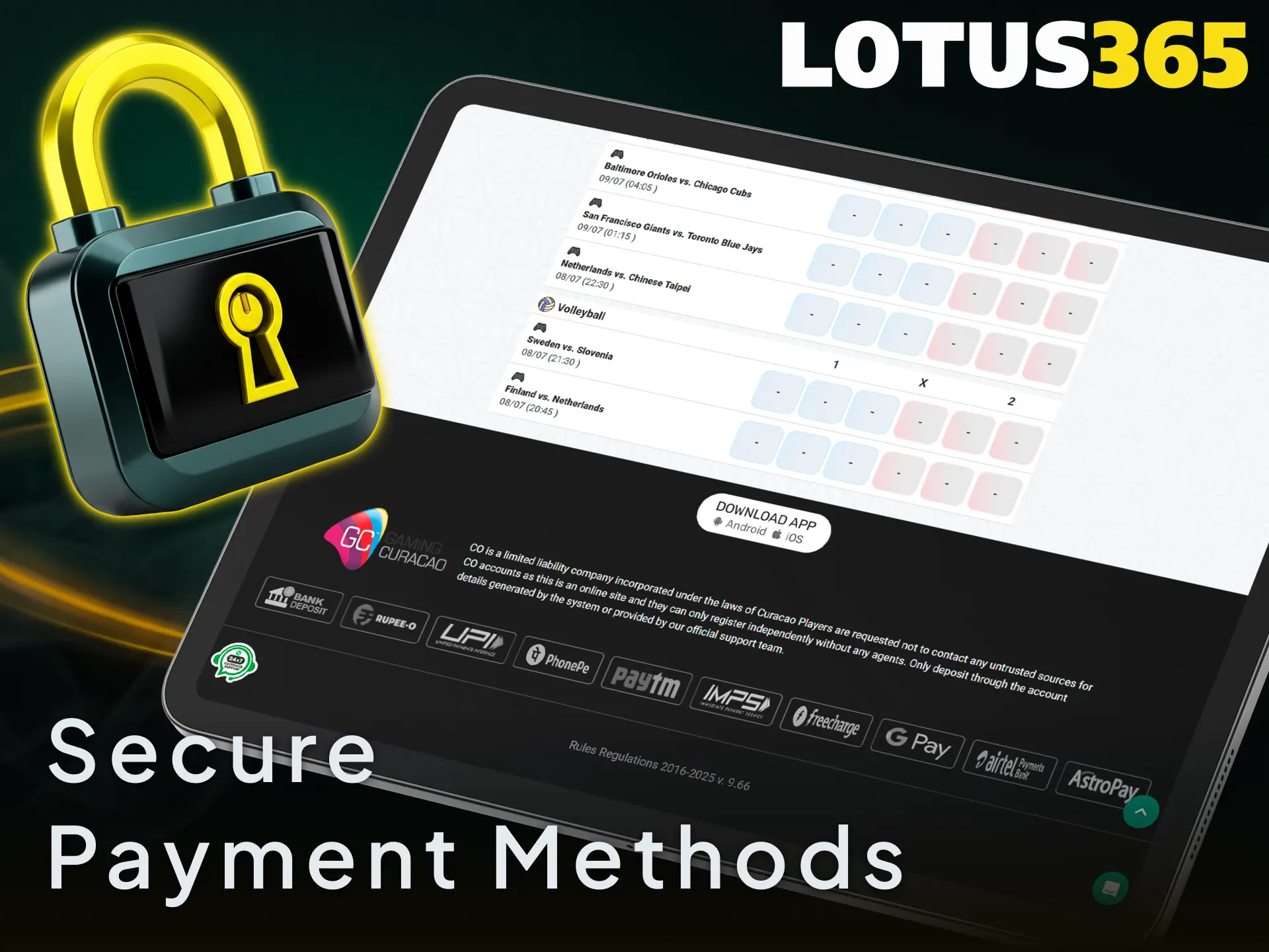 Select secure payment methods on Lotus365 for fast and reliable deposits.