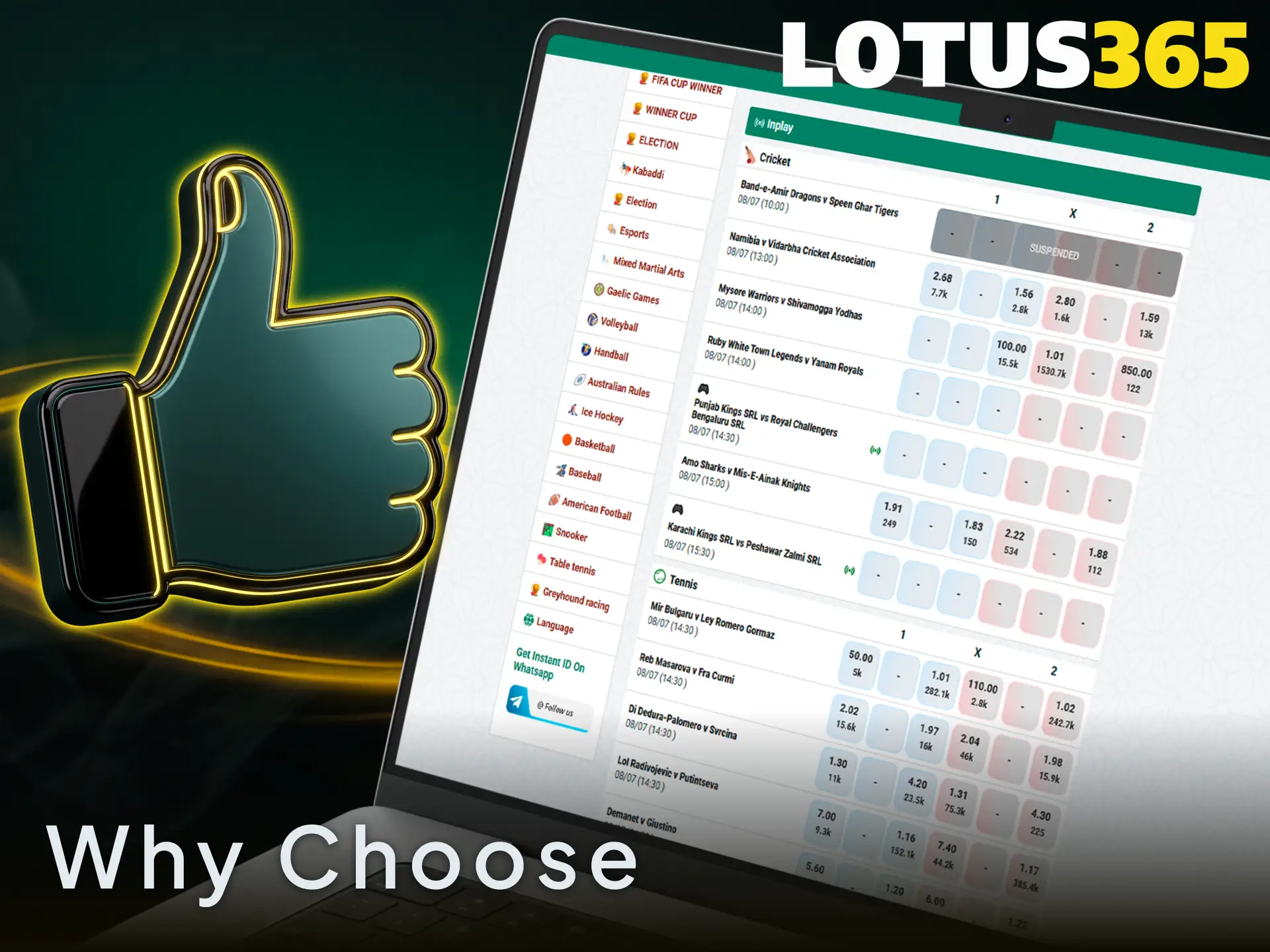 Enjoy high betting odds and safe gambling at Lotus365 in India.