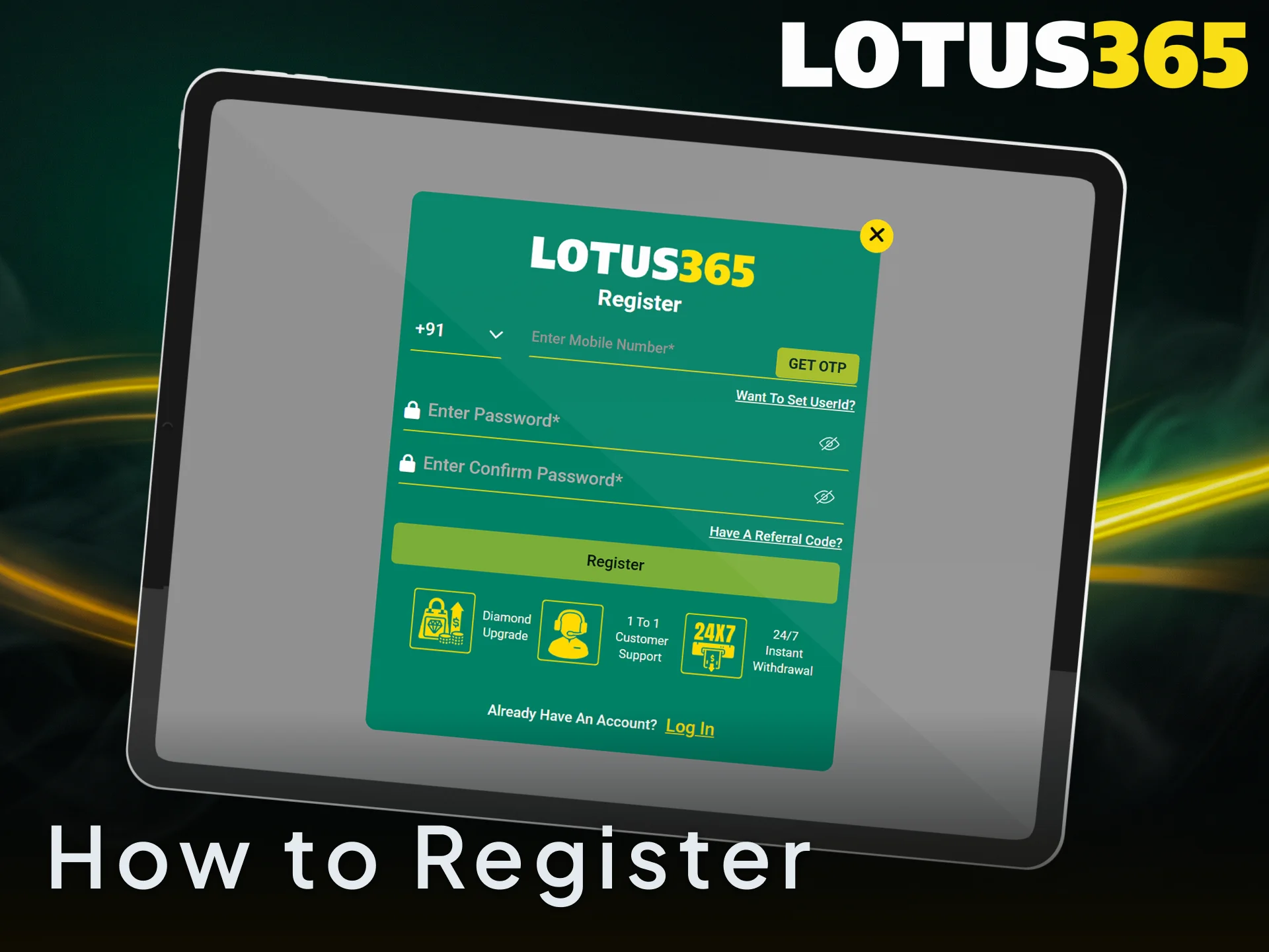 Open the Lotus365 registration form to set up your profile and start betting.