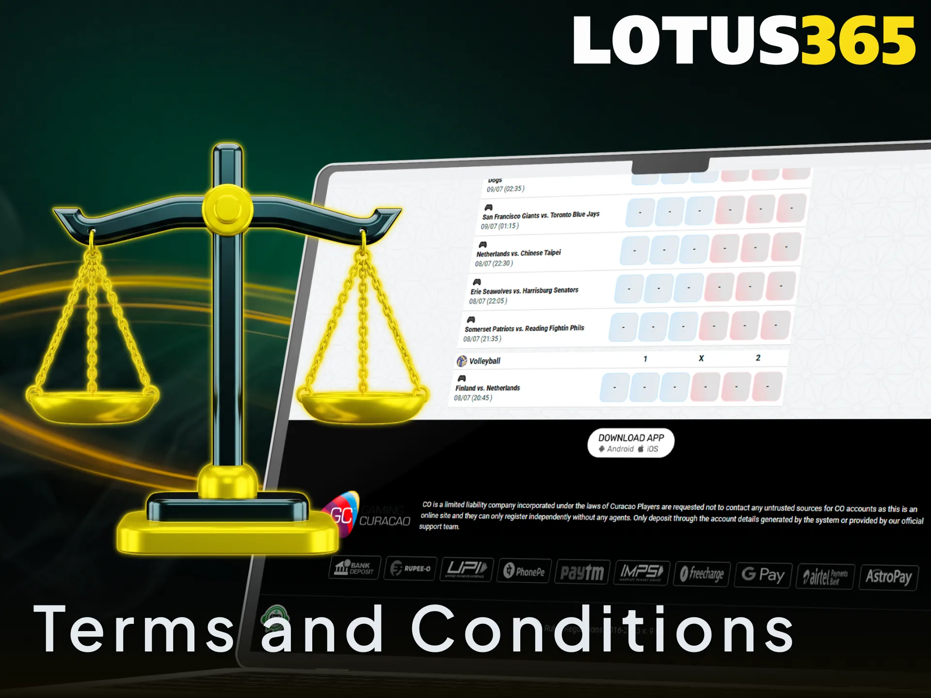 Read the official terms and conditions for lotus365 users registering in India.