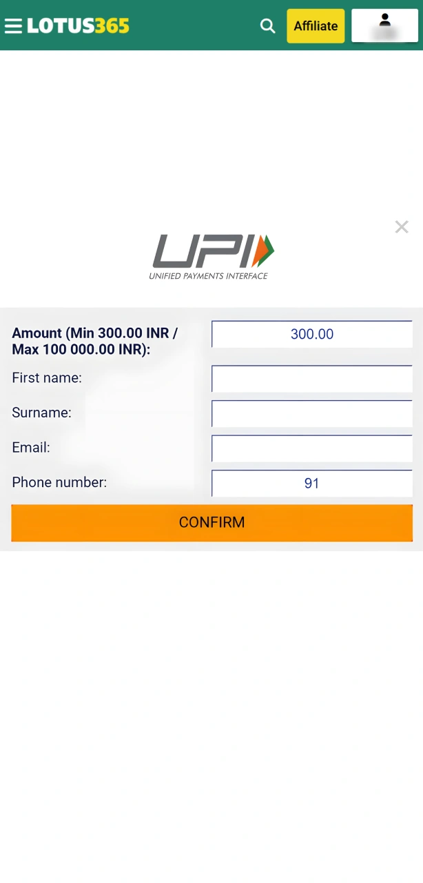 Top up your account with the minimum deposit required by Lotus365.