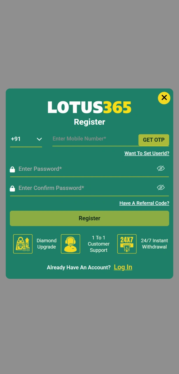Complete your online registration on the Lotus365 platform to secure bonuses.