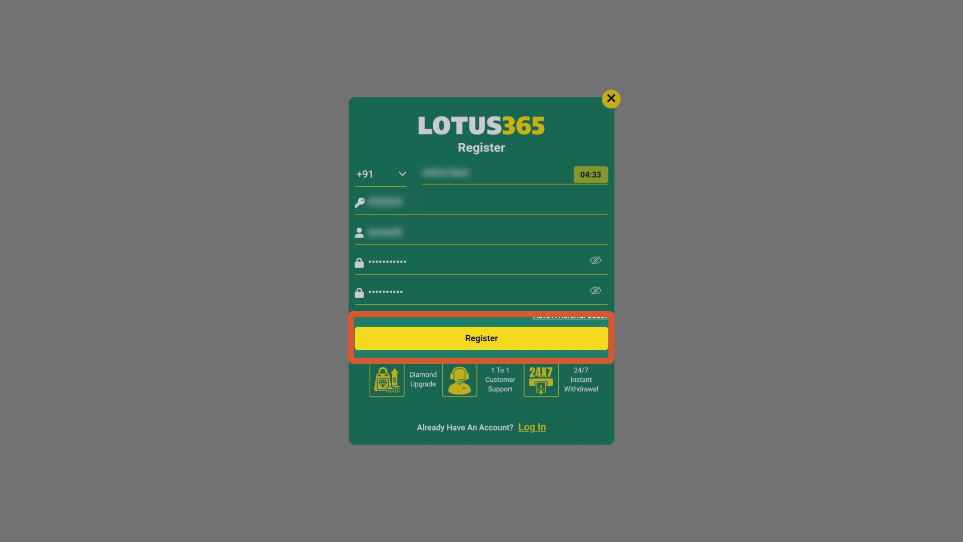 Confirm your information and access your new Lotus365 account to start playing.