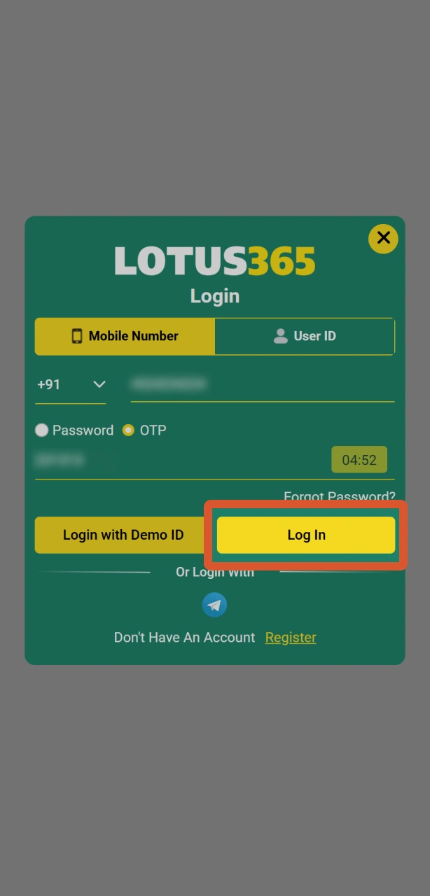 Submit your information to access your dashboard after the Lotus365 login.