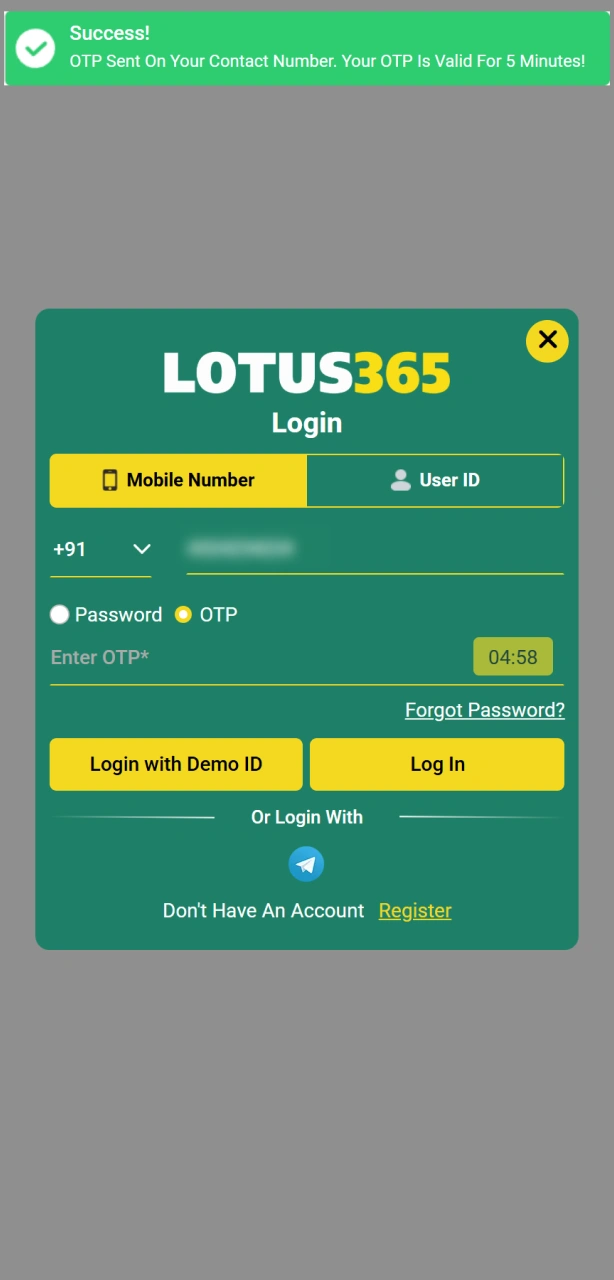 Fill in your username and password to complete your Lotus365 login.